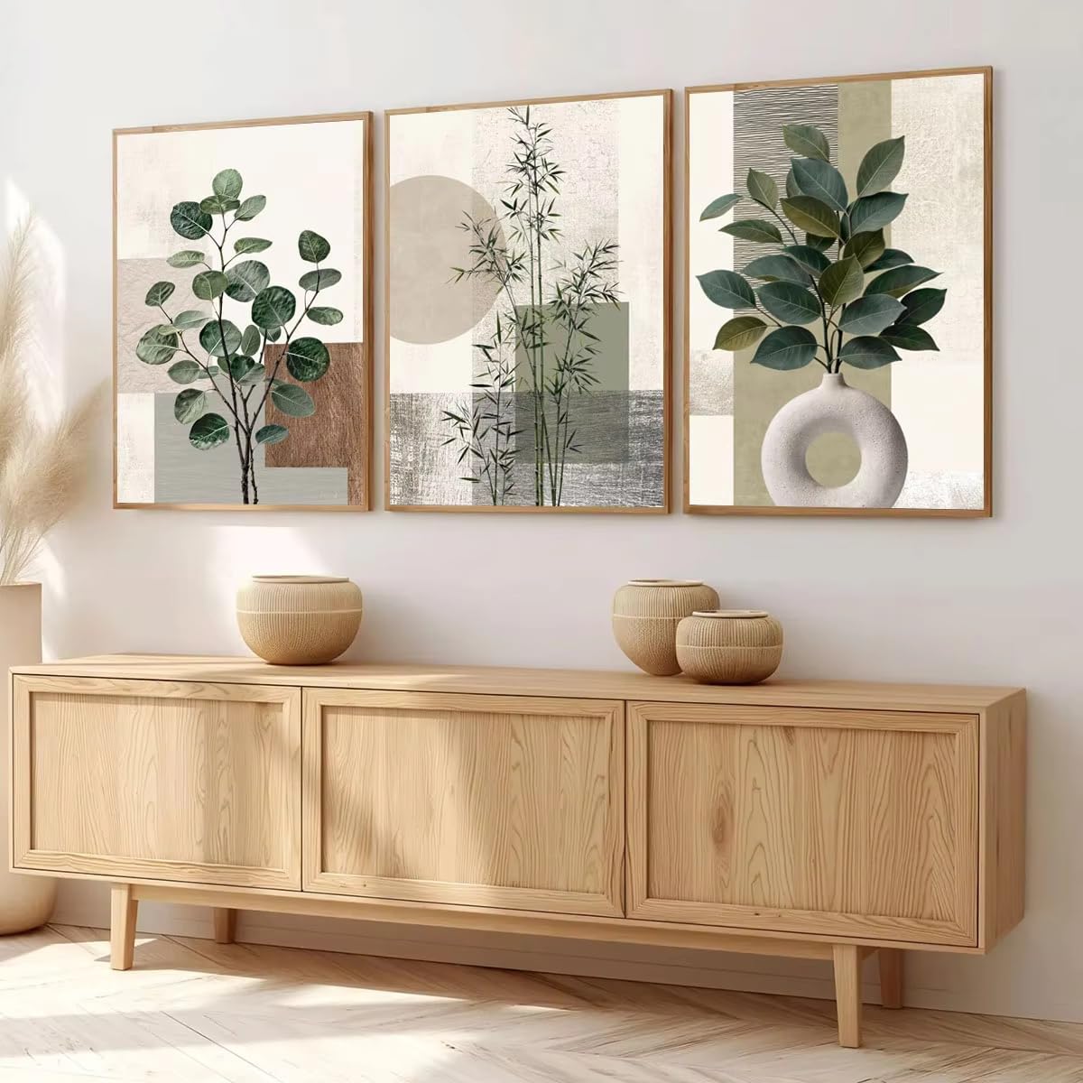 GOSRD Lienzos con estampados botánicos abstractos para la decoración de salas de estar y dormitorios (50x75cm - 3 piezas)