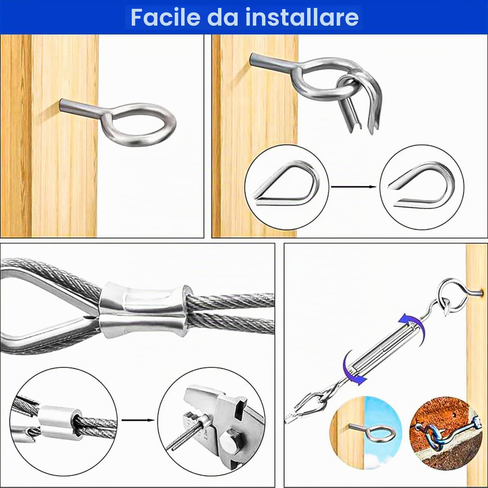 Cavo Acciaio 3mm per Tende, Filo Acciaio Inox, Fili Stendibiancheria Esterno, Completo di 30 Metri Cavetto Acciaio, Fili Stendibiancheria Esterno, per Luci a Stringa e Corde per Tende Sospese