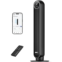 Dreo Ventilatore a Torre Smart Silenzioso, Potente 7.6 m, s, Ventilatori a Colonna con Telecomando, 4 Modalità, 4 Velocità, Oscillazione a 90°, Timer da 1 a 8 ore, Schermo LED, Compatibile con Alexa.