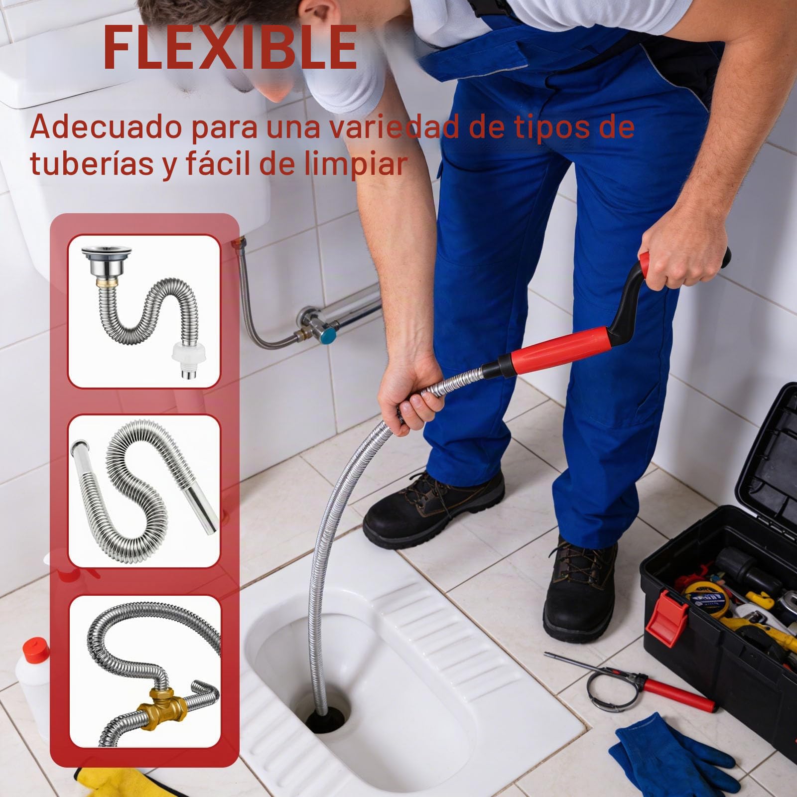 Desatascador de Tuberías 4.2 Metros Desatascador Fregadero Desatascador WC Espiral Manual Ideal