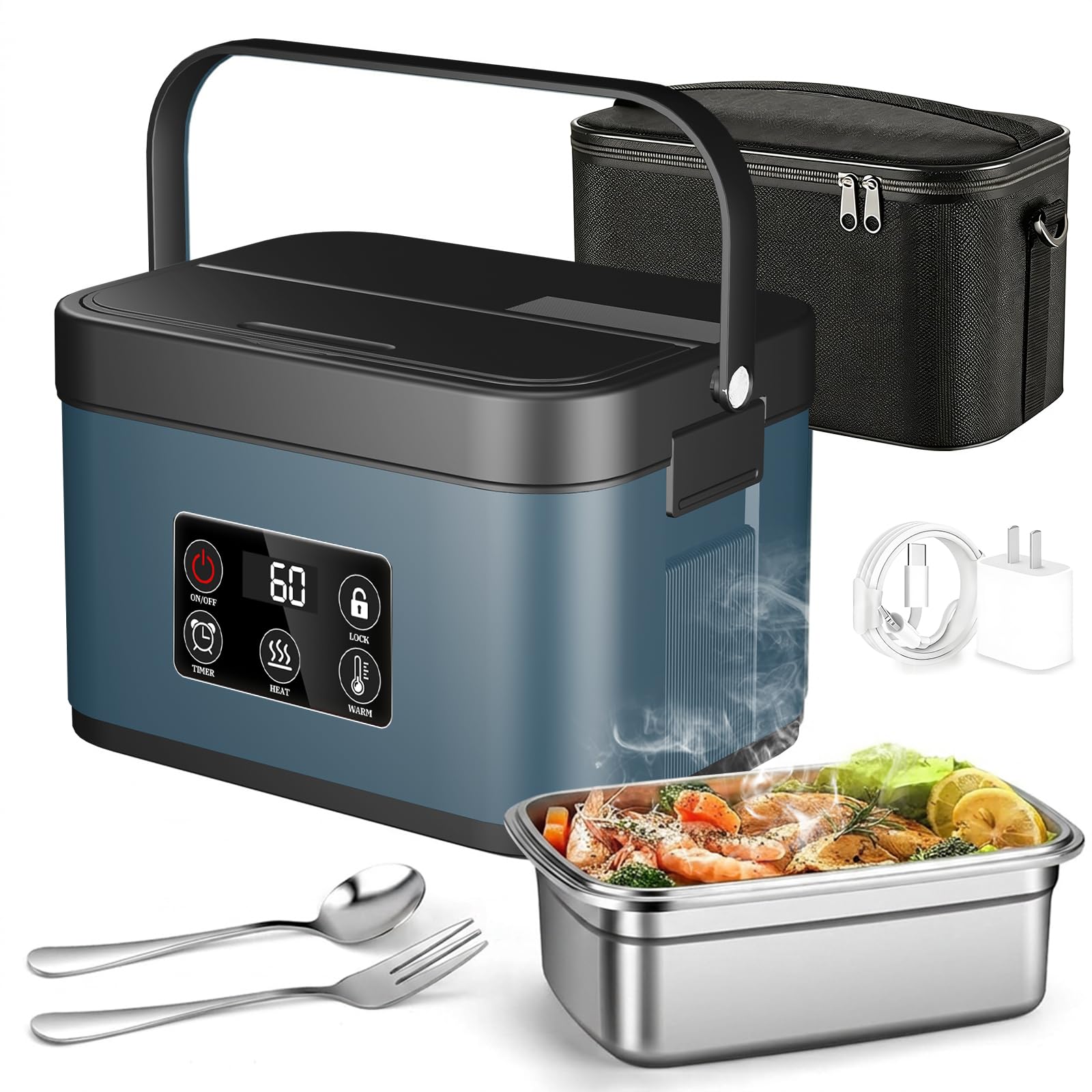 1,5 L Pranzo Box Riscaldante Elettrico, Ricaricabile Ciotola Riscaldante Riscaldatore Pasto Auto-Riscaldante Scatola Pasto Isotermica per Lavoro Viaggio Auto Ufficio