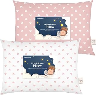 KeaBabies 2-Pack Toddler Pillows 13x18 Organic Cotton for 2-5 Year Olds - Soft Ergonomic Kids Pillows for Sleep, Travel, Washable (Hearts)