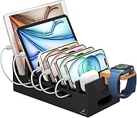 Vista 10 de Cargador de pared USB, estación de carga USB de escritorio para múltiples dispositivos, 40W 8A, 5 puertos, cargador portátil de viaje para teléfono
