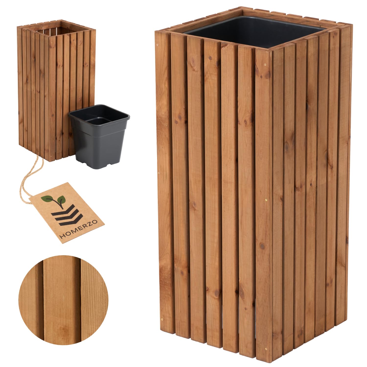 Macetero para Uso en Interiores y Exteriores, Maceta de Madera con Inserto de plástico para Plantas de 18 L, Maceta Cuadrada para balcón o Patio (36 x 36 Pulgadas de Alto, 80 cm)