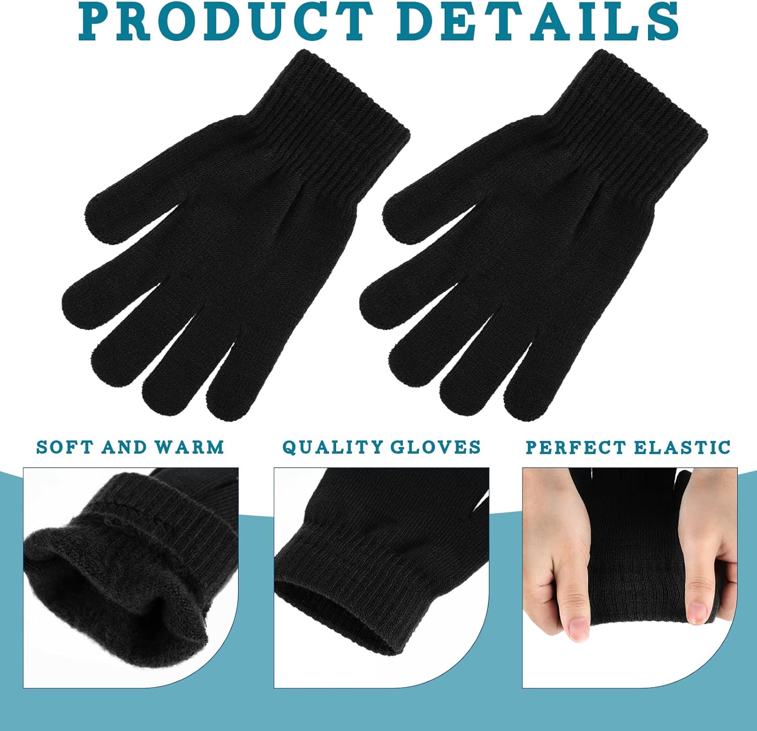 Boyiee 6 Pairs Knit Gloves Pack Winter Adult Stretchy Warm Full Fingers Gloves Pack for Unisex Women Gift - Image 4