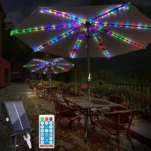 WONFAST - Luces solares para sombrilla de patio al aire libre, impermeables, 104 LED, 8 modos, para colgar, decoración de sombrilla, luces de poste