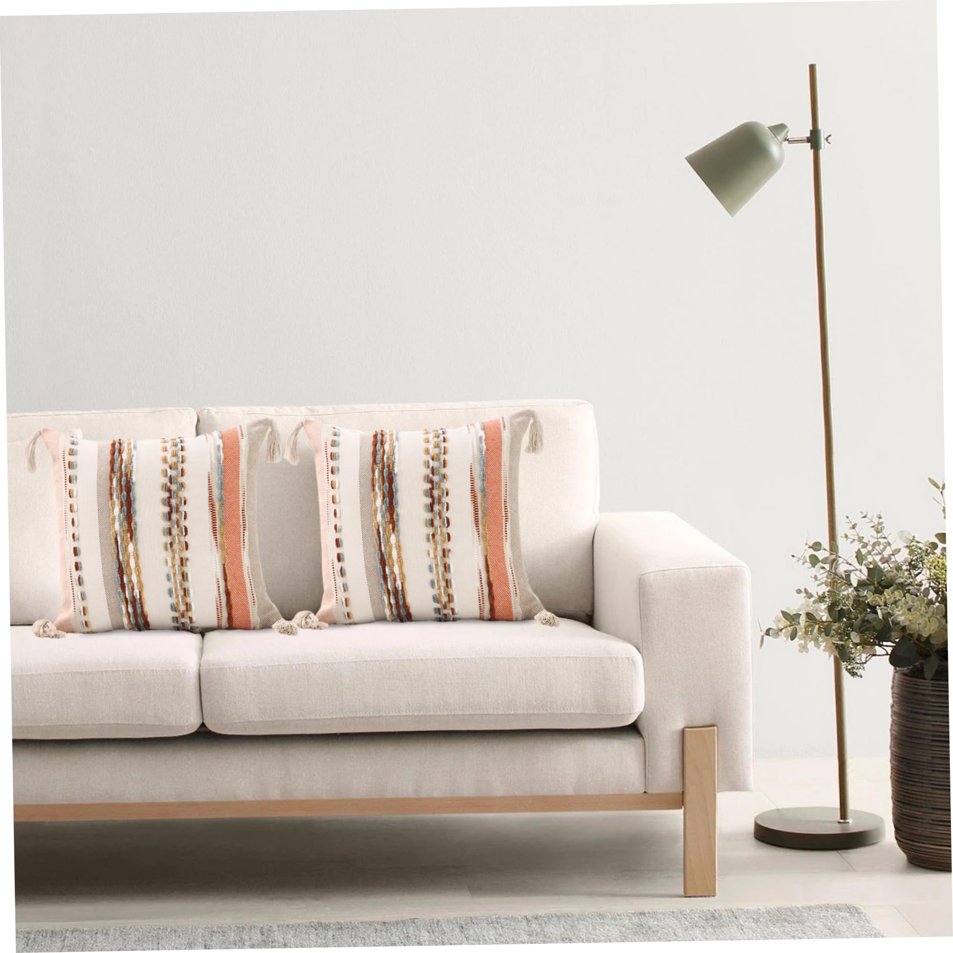 Federe per cuscini Boho 2 pezzi – Federe per cuscini a righe con struttura quadrata con nappe per arredamento del divano letto/18x18 pollici