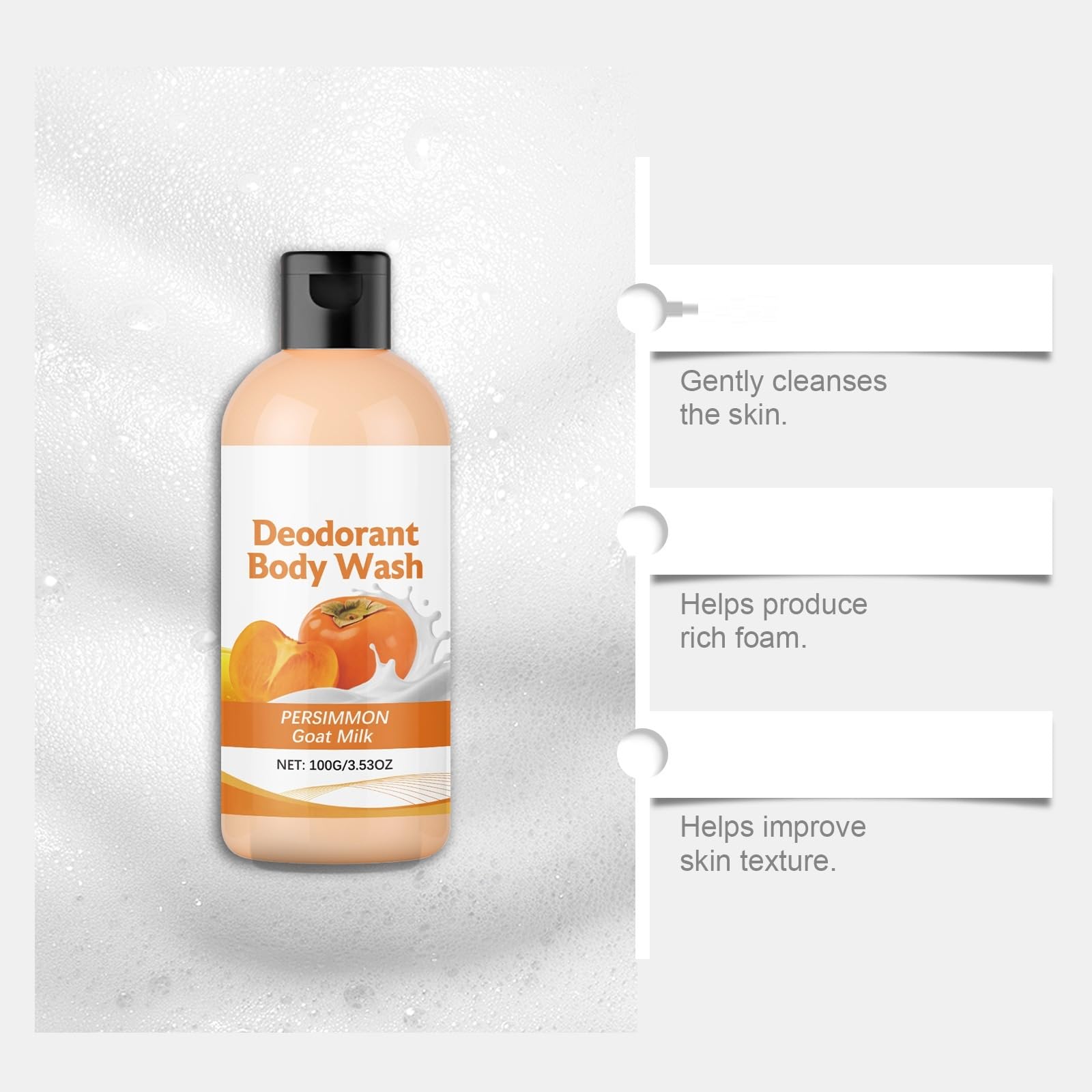 Lavaggio del corpo cachi Odore Body Kaki Latte Capra Gel Doccia Rinfrescante Cachi Lavaggio Body Odore Anziani Elimina odore Fresco Aroma Pulizia profonda Lavaggi corpo Idratanti (6pcs)