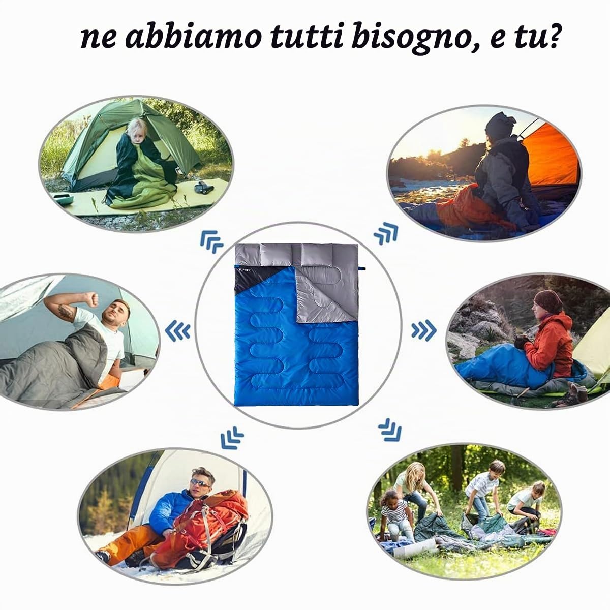 Sacco a pelo, 3-4 stagioni, sacco a pelo da campeggio, per adulti, bambini, ragazze e ragazzi, per escursioni, tempo freddo, attrezzatura da viaggio leggera e calda (blu grigio, matrimoniale, 220 x