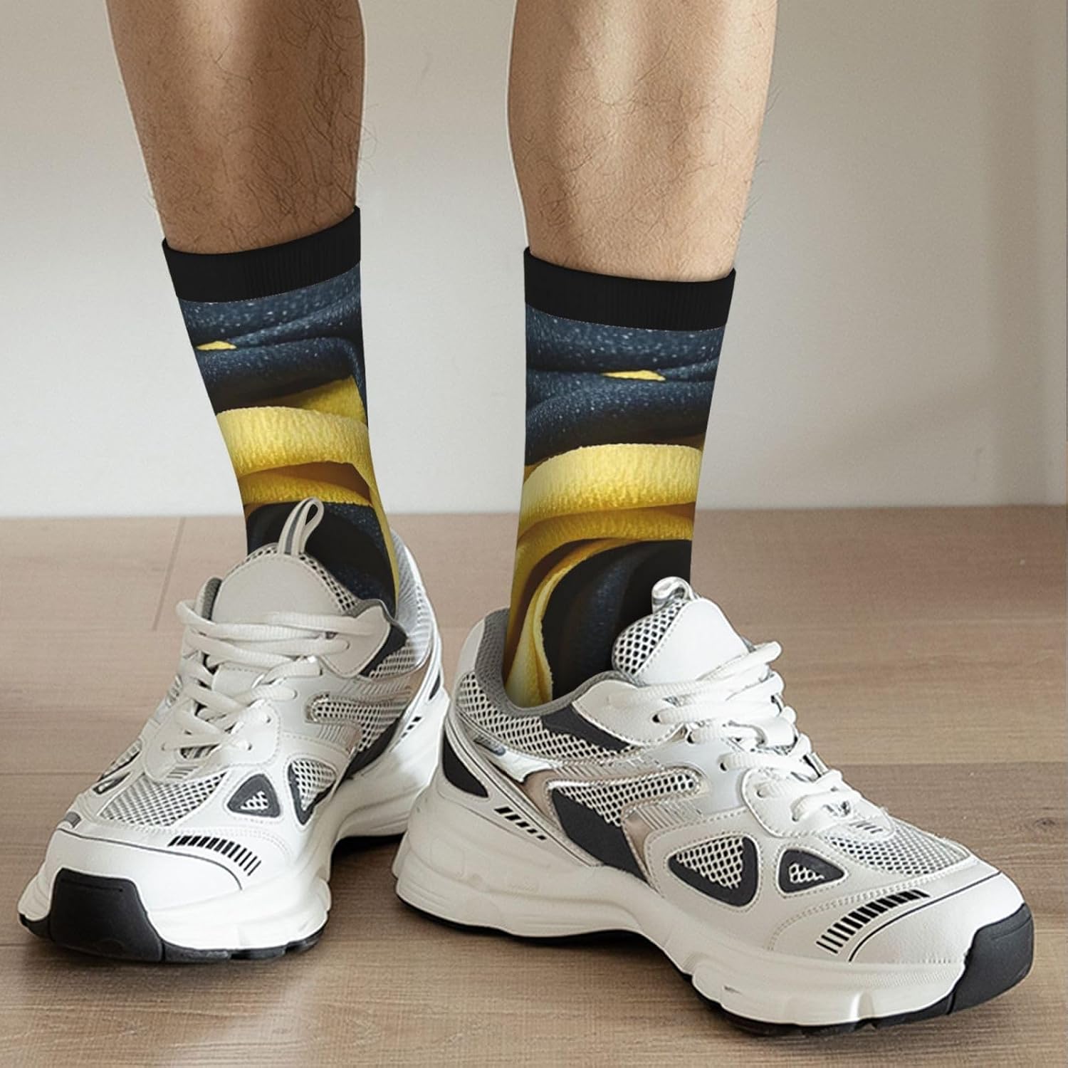 Socks for Women Men Warm Breathable Boot Socks Mustard Yellow and Black Calf Socks Crew Sock for Hiking