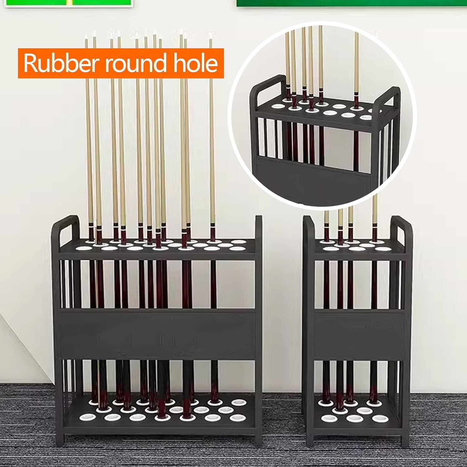 Portable Metal Pool Cue Holder Stand - Space-Saving Corner Rack for Billiard, Game & Bar Rooms - Sturdy Cue Stick Organizer (Silver, 30x25x65cm)