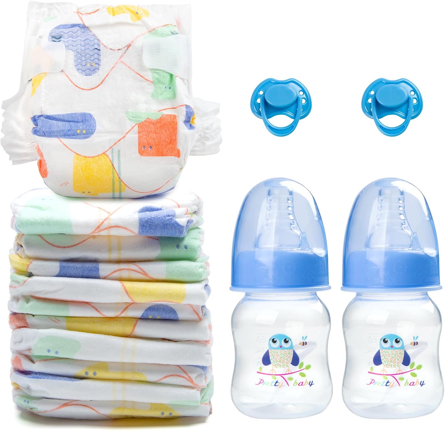 14 Pcs Reborn Baby Doll Accessories Set Fit 17-22 Inch Newborn Baby Doll Paper Diapers Blue Feeding Bottle Magnetic Pacifier Boy Girl