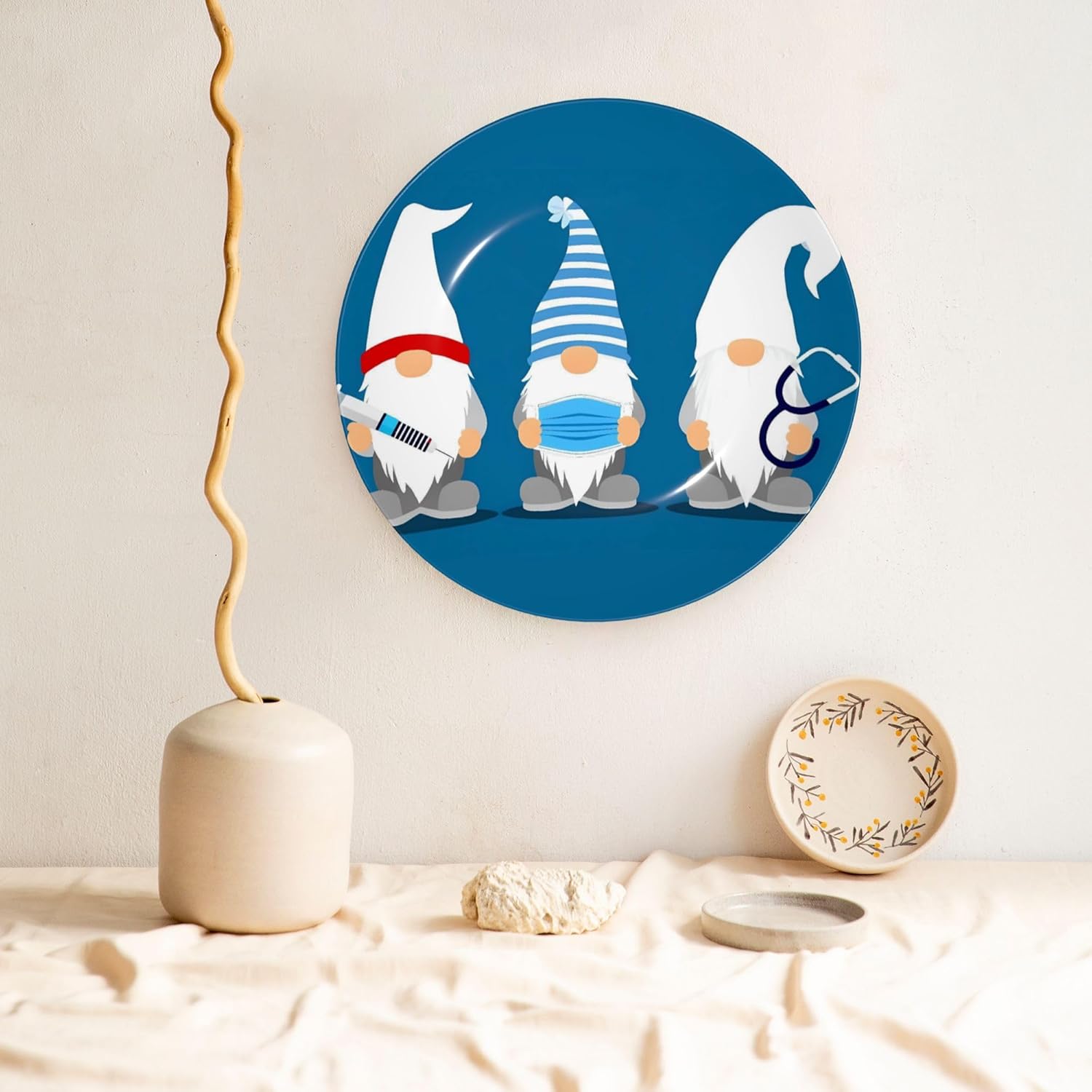 Decorative Plate Ceramic Plate for Wall Hanging 10in Accent Plate for Office Living Room Hallway Table Decor - Nurse Doctor Gnomes