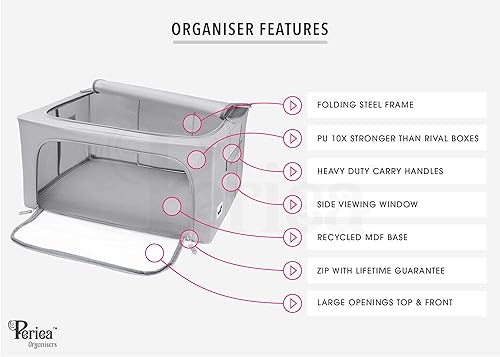 Miniatura 2 de Periea Cajas de almacenamiento de tela Oxford con marco de acero, debajo de la cama o en el armario, paquete de 2 organizadores grandes (gris)