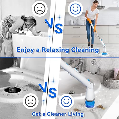 Miniatura 4 de Limpiador eléctrico giratorio, cepillo de limpieza inalámbrico con 7 cabezales de cepillo reemplazables, 2 ángulos ajustables y mango de extensión