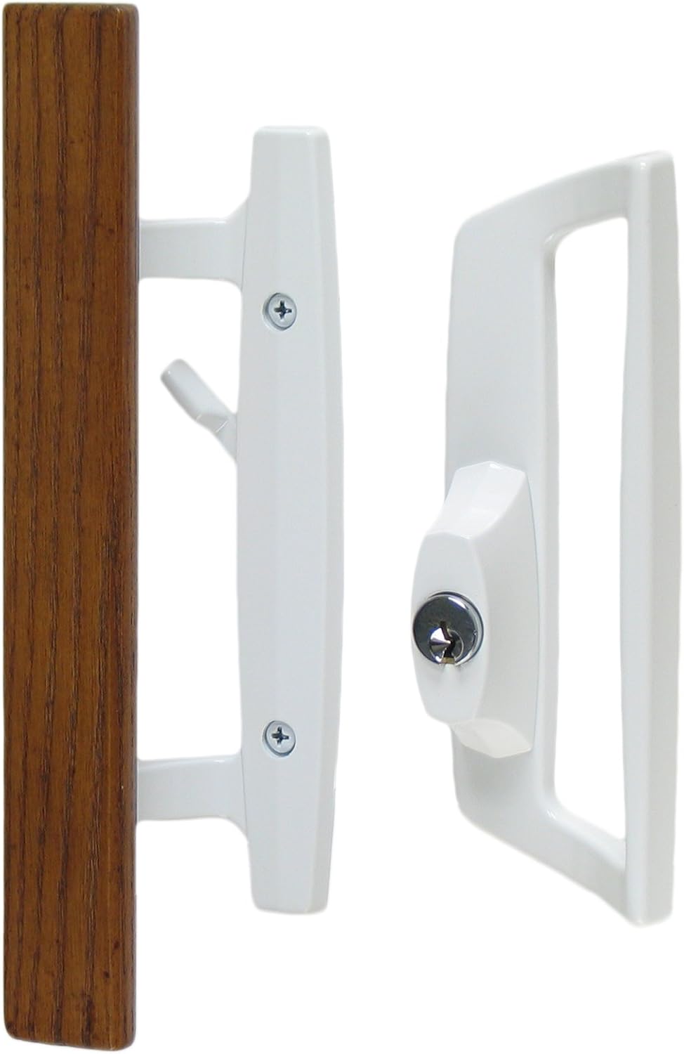 Bali NAI Sliding Glass Door Handle Set with Oak Wood Pull in Black Finish, Includes Key Cylinder, Standard 3-15/16” CTC Screw Holes, 1-3/4" Door Thickness- for Right Hand Doors