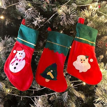Krisus Set of 3 Christmas Decorations Stocking, 10 Inch Linen Christmas Gift Stocking, Hanging Christmas Stockings Set Christmas Stocking Christmas Stocking for Window, Christmas Socks Random Design
