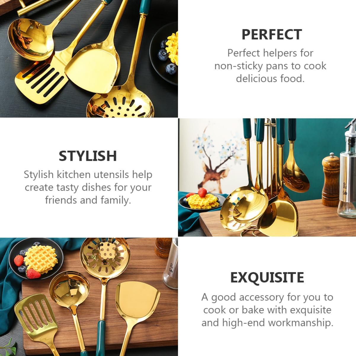 MAGICLULU Utensili Cucina Resistenti al Calore per Pentole Antiaderenti Set 7 Pezzi Manico in Ceramica Acciaio Inossidabile Uso Domestico