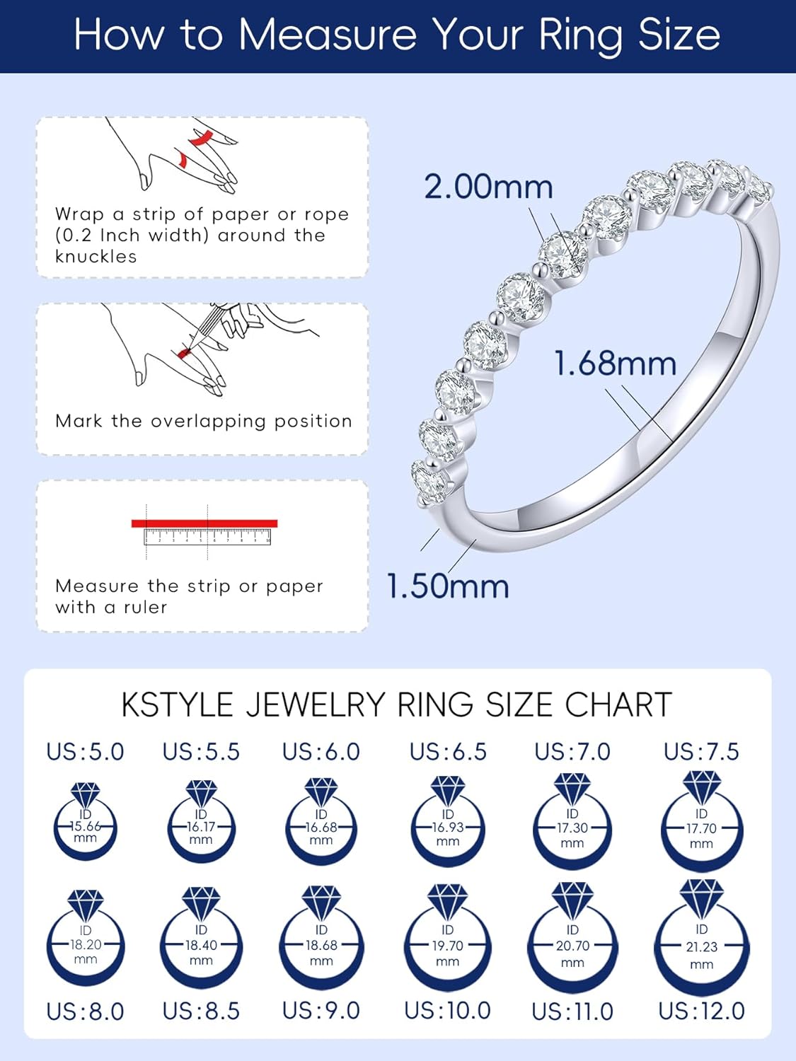 KSTYLE Moissanite Wedding Bands for Women Eternity Band Ring, D Color VVS1 Clarity Sterling Silver Rings 18K White Gold Plated Stacking Engagement Ring for Women-New Shared Prong Setting - Image 6