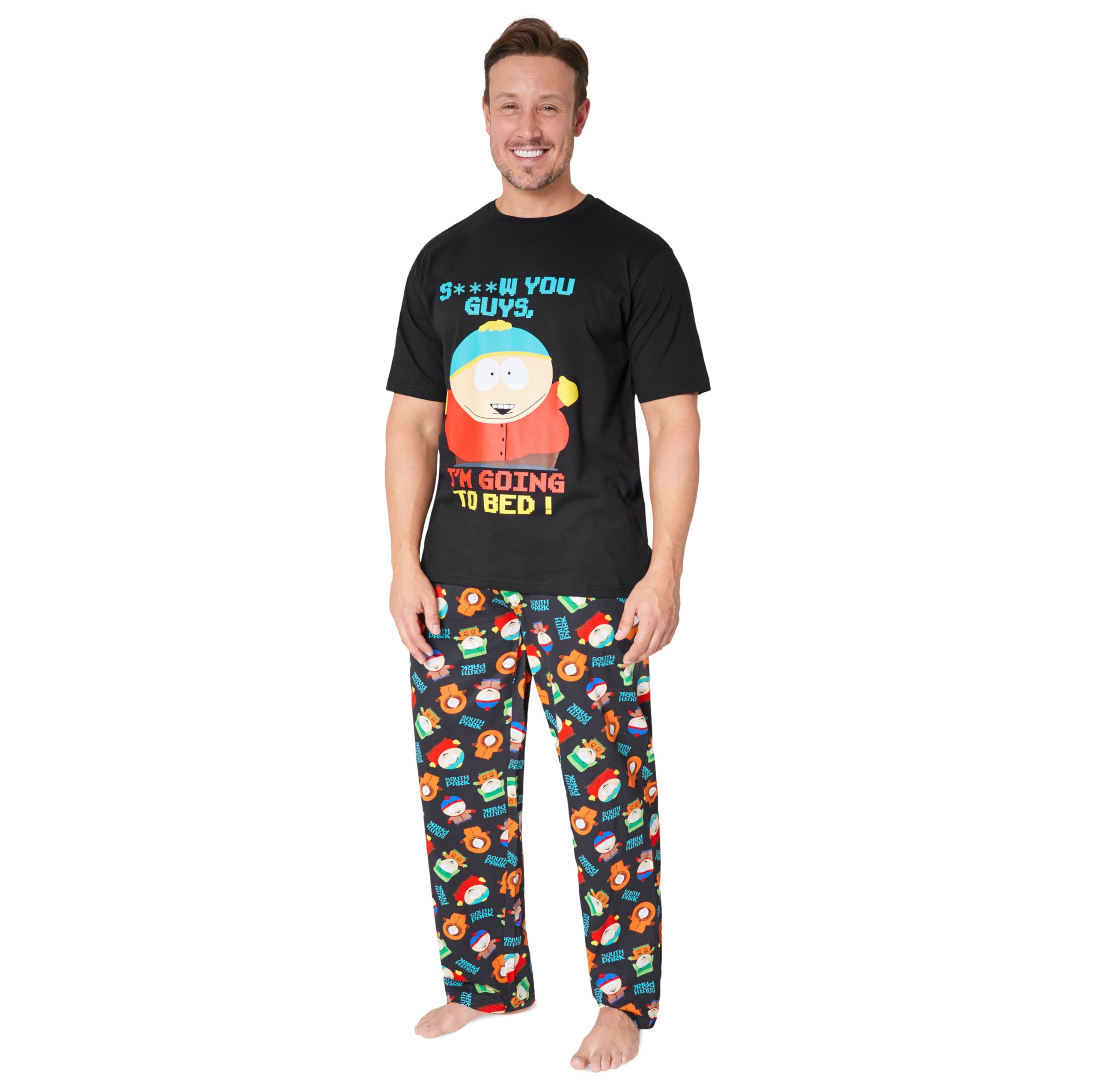 South Park Men's Black/Multi Pyjamas Set T-Shirt Long Bottoms Teens Pjs Comfy Loungewear Kenny Eric Cartman Nightwear Funny Gifts For (M, )