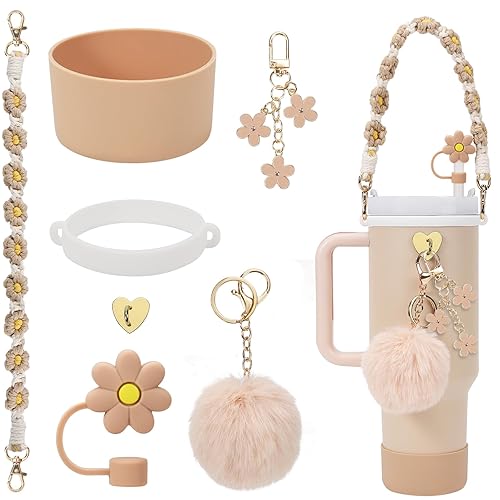 3tyto Stanley Cup Accessories Set Including Water Bottle Handle Strap, Siliocne Stanley Cup Boot, Siliocne Straw Cover, Stanley Charms for Stanleys Cup 40oz & 30oz Tumbler