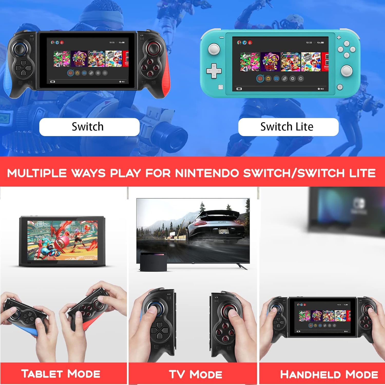 Frее Shірріng Ovеr $50 PomisGam Joy Con Controller Replacement for Nintendo Switch Controllers, Wireless Joysticks Replacement for Switch Joy-Con,with Wake-up Function,Motion Control & Dual Shock, and Grip (Blue+Red)