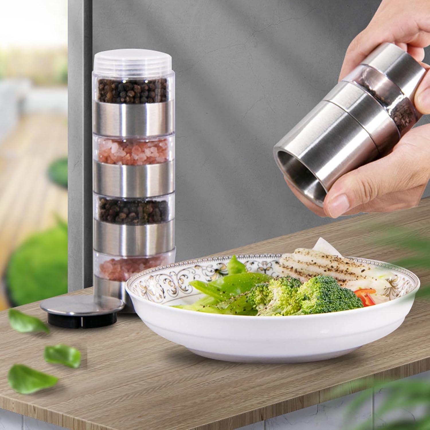 Stainless Steel 5 Layer Miniature Spices Container Set Portable Adjustable Grinder Seasoning Dispenser for Kitchen and Outdoor Use Rustless Miniature Seasoning Jar Set
