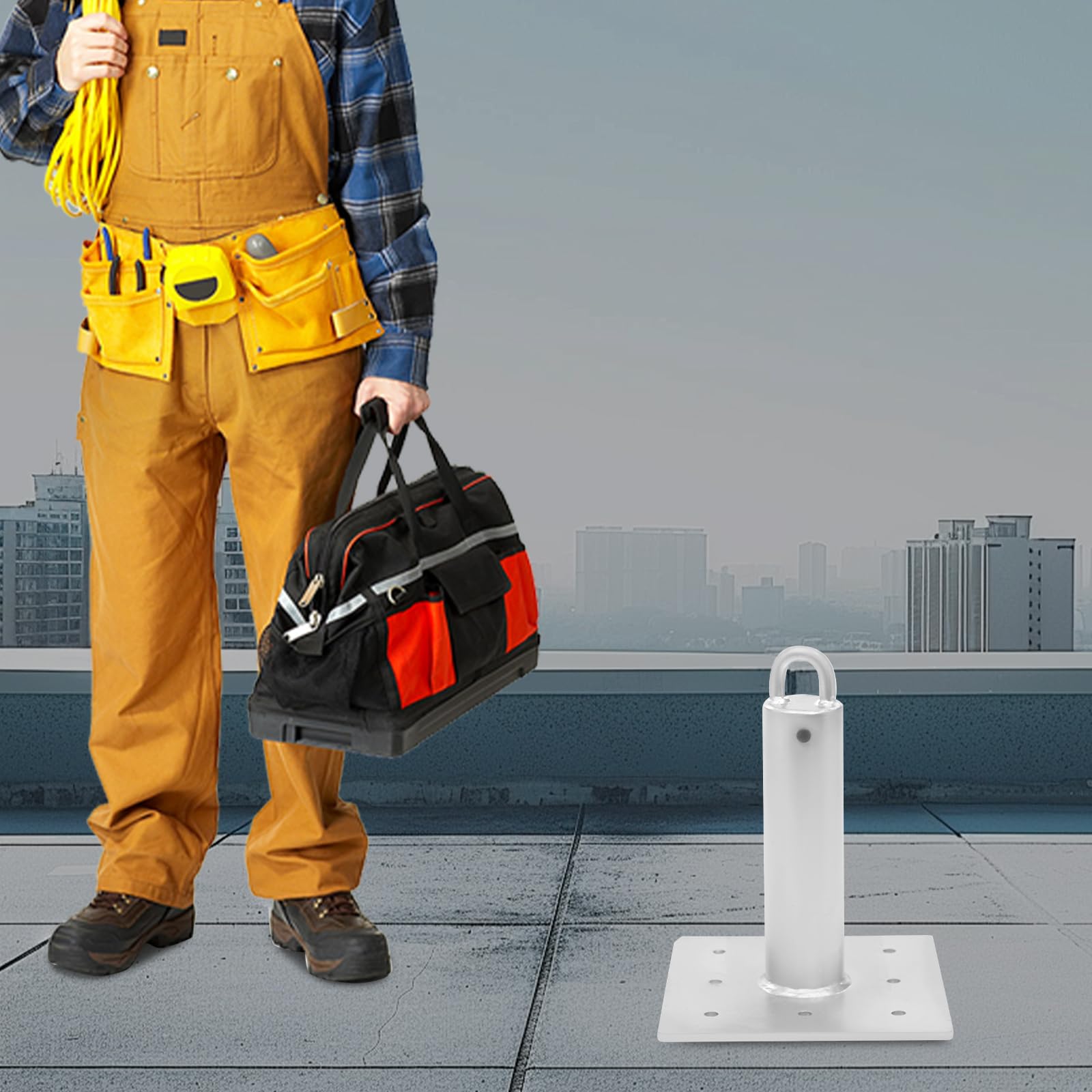 Roof Anchor for Fall Protection, Concrete Anchor, Commercial Standing Roof Anchor Great for Exterior or Indoor Use (8 Holes/Without Screw, Post Height 12”)