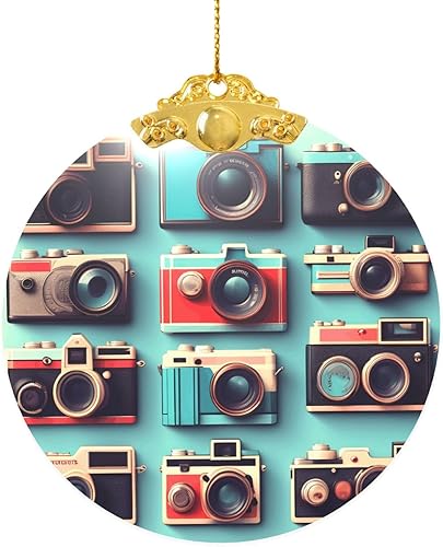 Miniatura 1 de Retro Cool Camera Collection Print Xmas Tree Hanging Decor, Metal Clasp Holiday Stained Glass Celebrations Decor,Gift Present