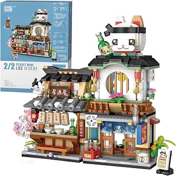 Japanese Street View Izakaya Shop Mini Building Blocks, MOC Creative Japanese Toys Model Set, 790 Pcs Modular House Street View Building Blocks Architecture Model, House Bricks Construction Toys