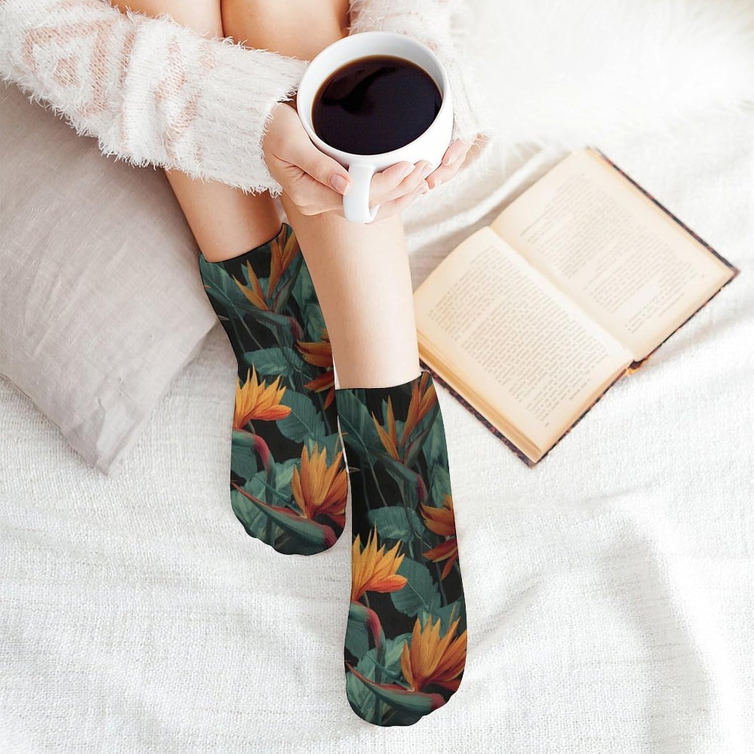 Bird Strelitzia Reginae Flower No Show Ankle Socks Low Cut Non Slip Flat Boat Line 5 Pairs Set