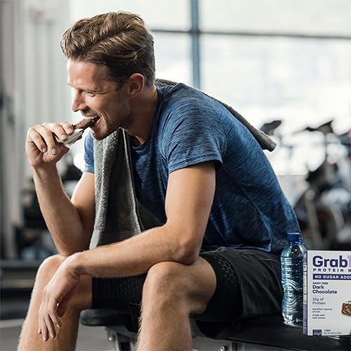 Vista 6 de Grab1 Barras de proteína sin azúcar, chocolate negro sin lácteos (paquete de 3 = 12 barras) 0.42 oz de proteína + 0.14 oz de fibra Bajo