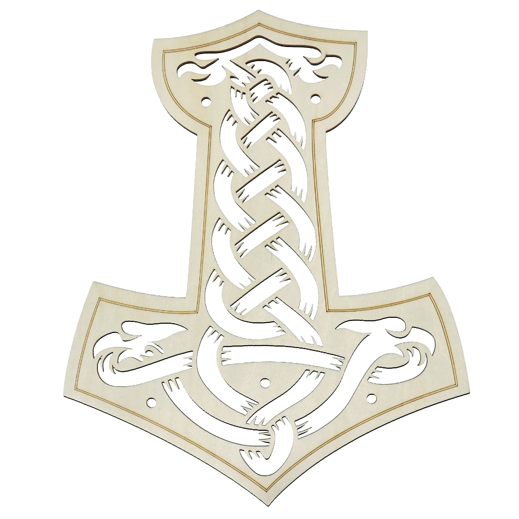 Fourth Level MFG 12" Thor Hammer, Ancient Nordic Viking Wood Wall Art, Protection and Strength Symbol, Sacred Thunder God Mjolnir Scuplture for Hanging Home Decor