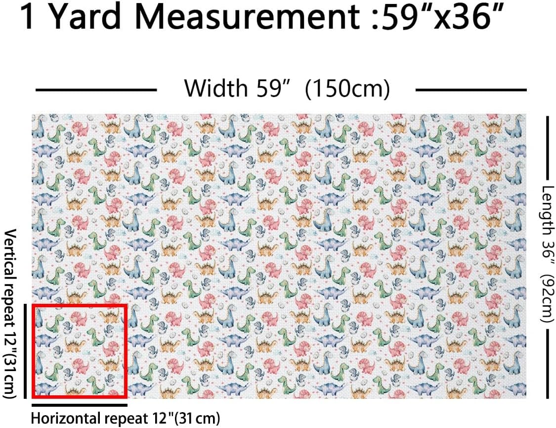 Erosebridal Dinosaur Fabric by The Yard - Kawaii Dino Upholstery for Kids Cartoon Egg Cute Art Indoor Outdoor - Animals Baby DIY Decorative - Blue Green Pink Brown, 2 Yards