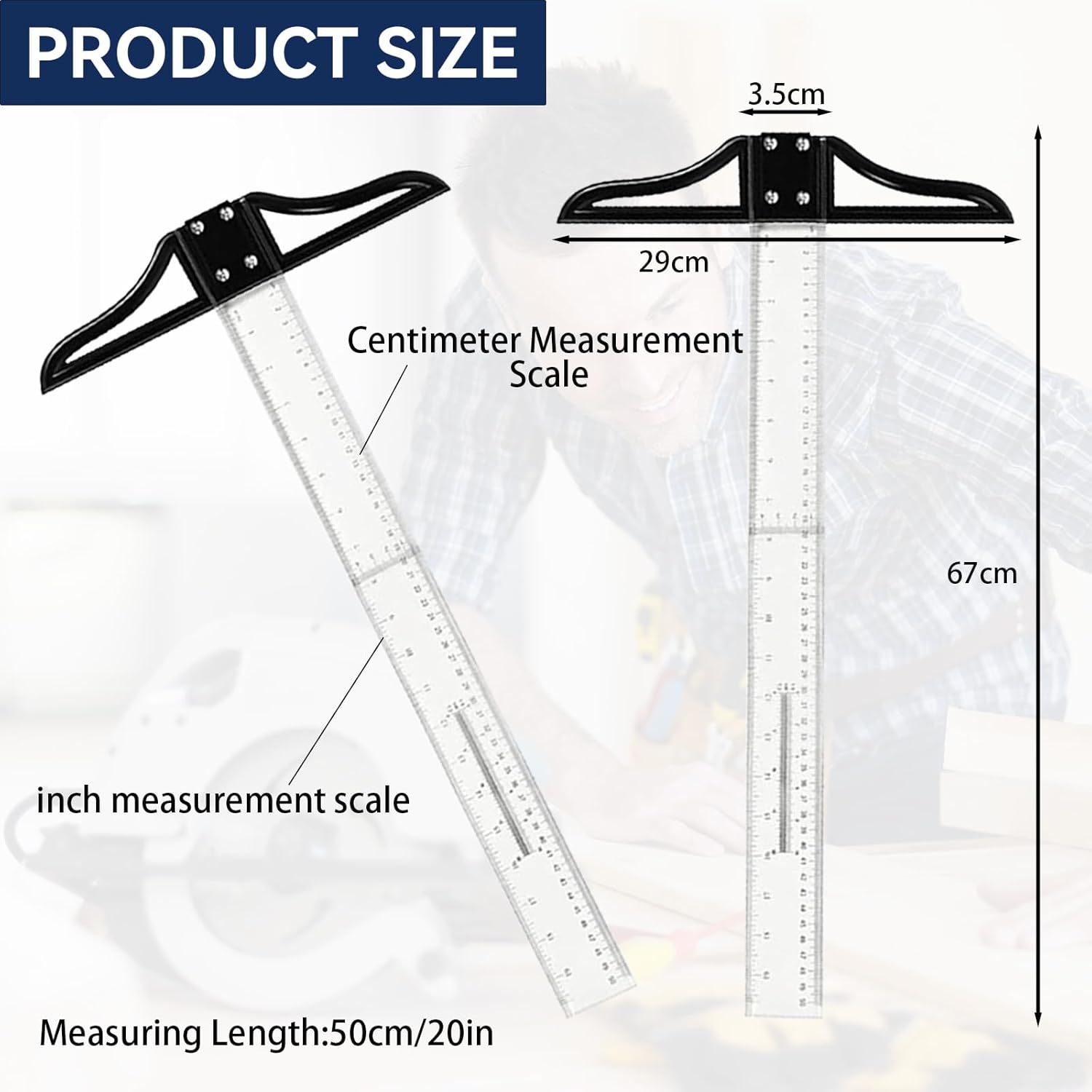Acrylic T Square Ruler Transparent T Ruler for Art Framing and Drafting & Crafting(50cm/20in)