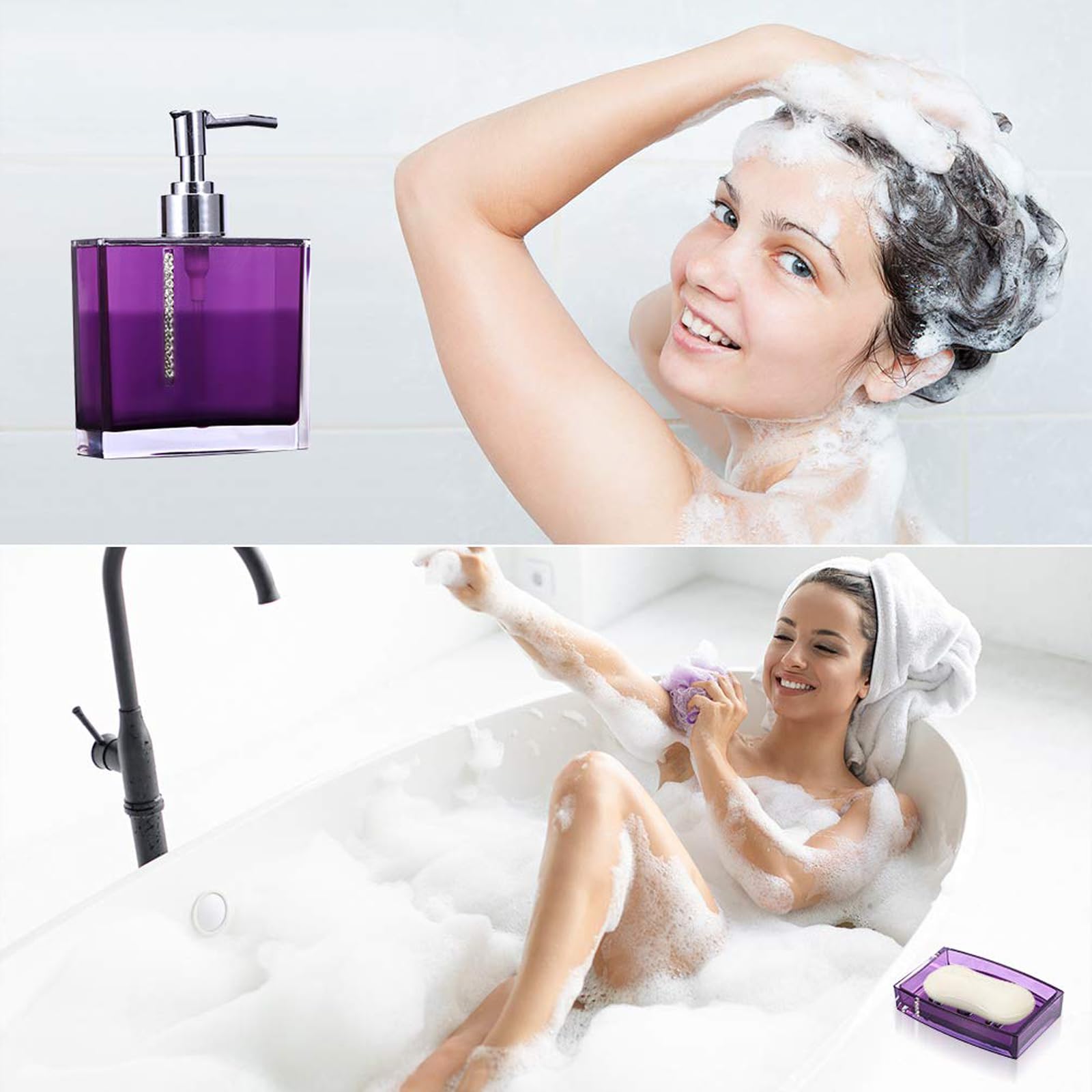 Juego de 5 unidades de tocador de baño de acrílico con soporte para cepillos de dientes de cristal, juego de dispensador de jabón, vaso, recipiente de loción líquida, juego de soporte para cepillo de