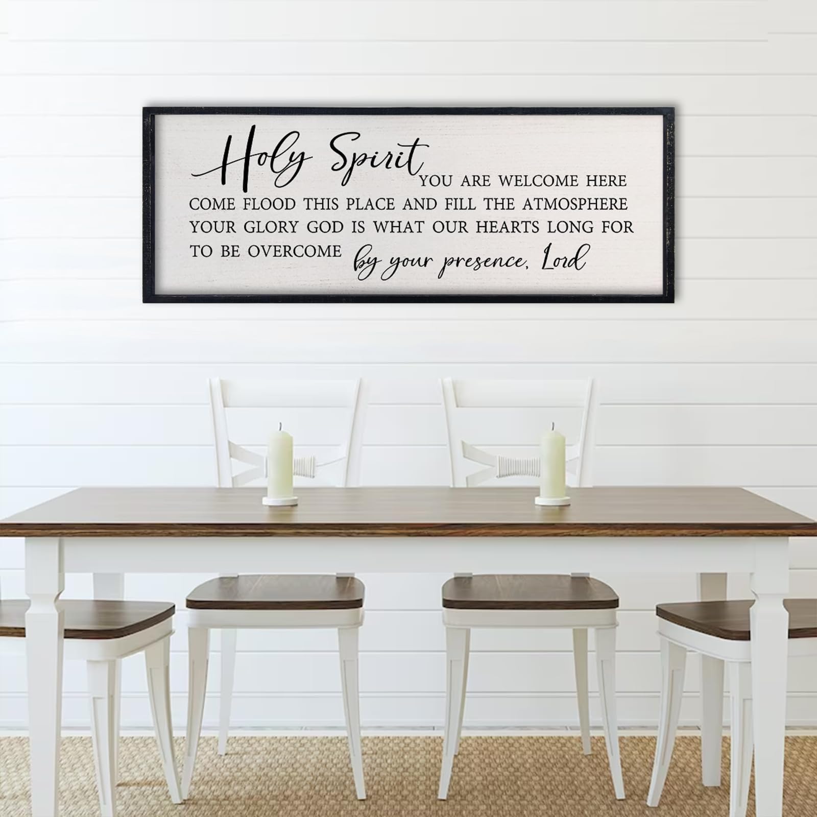comurdyo Holy Spirit You are Welcome Here Wall Decor Art 32x12 Inch Christian Song Bible Verse Scripture Quote Religious Wall Sign (Black)