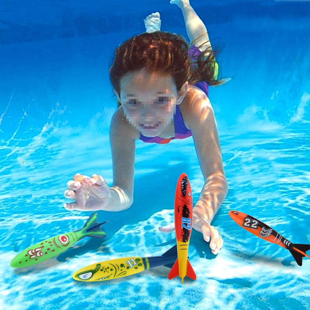4 sztuki Torpedo Toys, Zabawki wodne Nurkowanie Zabawki do nurkowania Basen Toypedo Bandits Podwodne zabawki do nurkowania