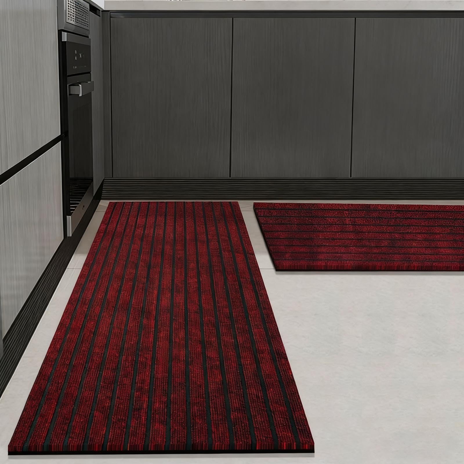 Tapis antidérapant bordeaux lavable idéal pour sécuriser la cuisine