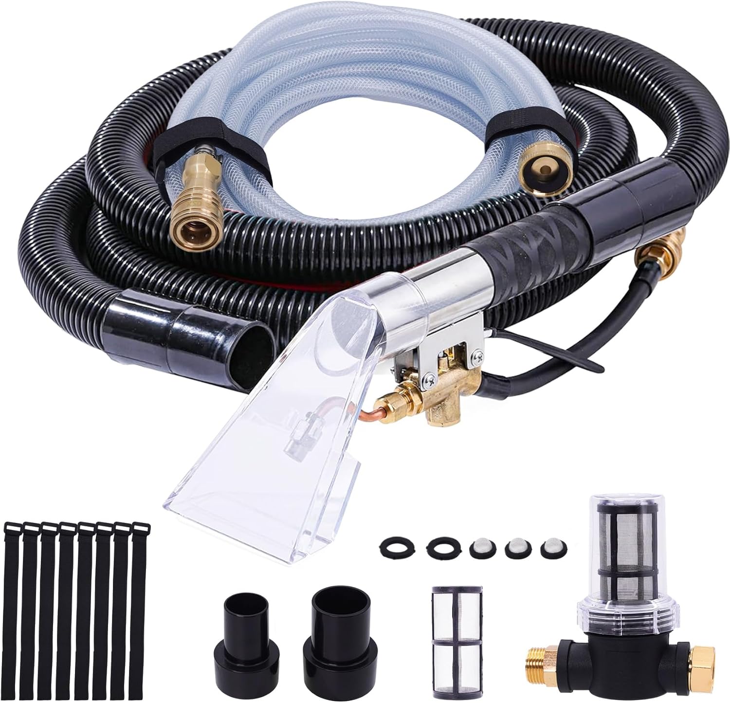 Extractor Hose Kit Compatible with Shop Vac Extractor Kit, Vacuum Extractor Kit with 25FT Water Line and 10FT Vacuum Hose, Adapter Converts Vacuum to Carpet and Upholstery Extractor