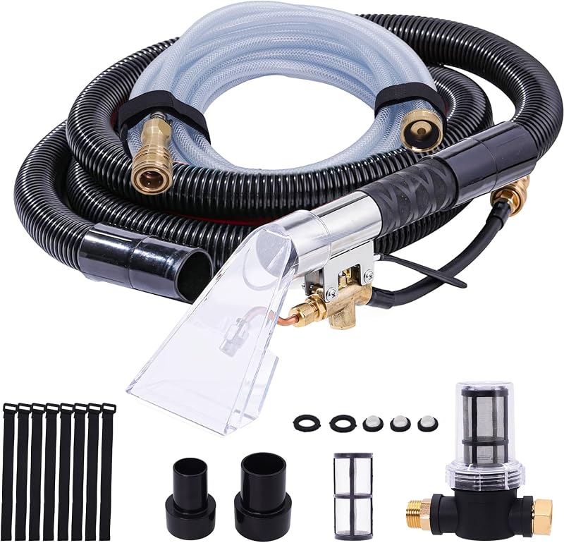 Extractor Hose Kit Compatible with Shop Vac Extractor Kit | 25FT Water Line,10 FT Vacuum Hose, Adapter Converts Vacuum to Carpet and Upholstery Extractor