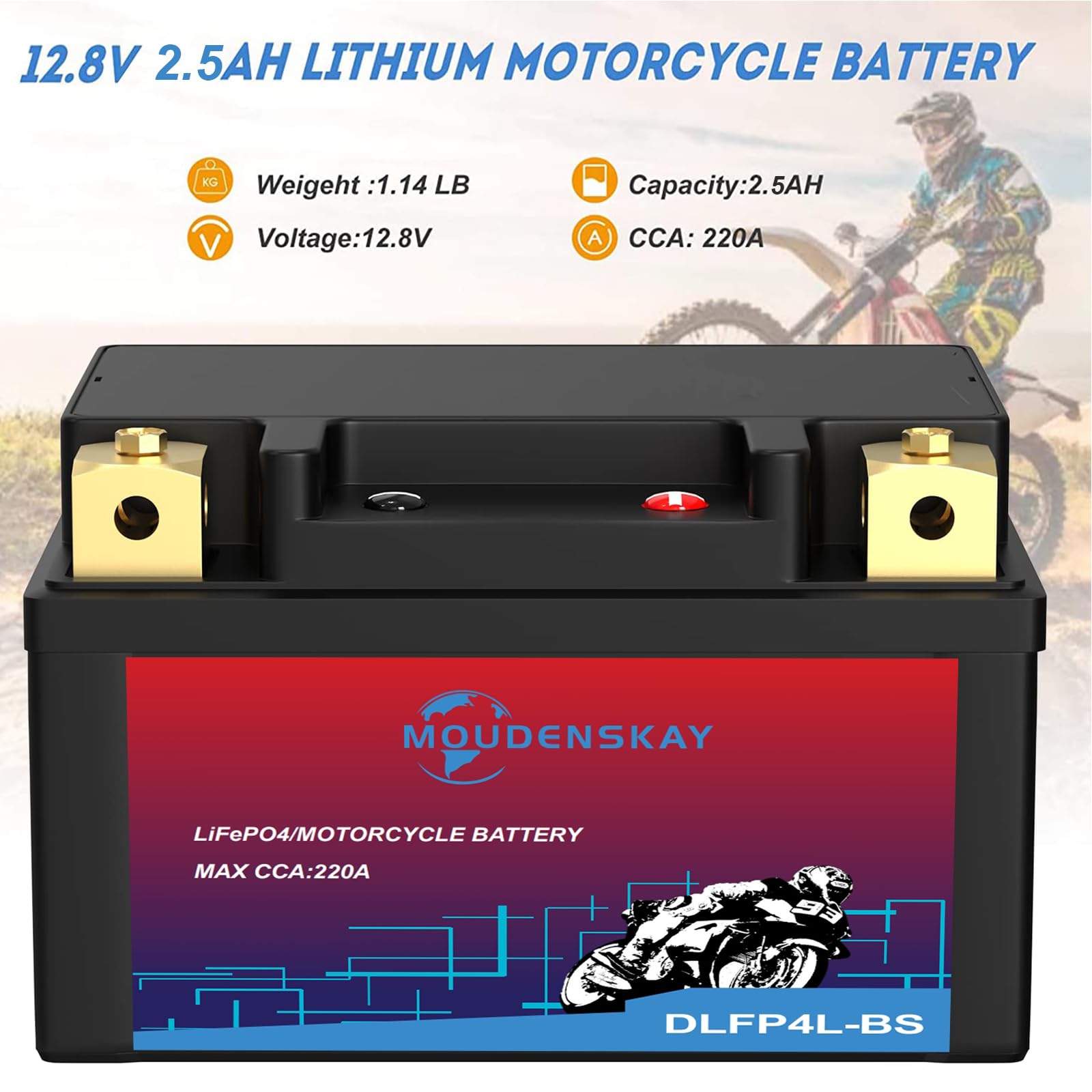 Akumulator litowy do motocykla, 12 V, akumulator litowy z BMS, YTX4L-BS 2,5 Ah, 200CCA LiFePO4, akumulator rozruchowy do motocykli, ATV, UTV, skuterów, skuterów śnieżnych i wielu innych