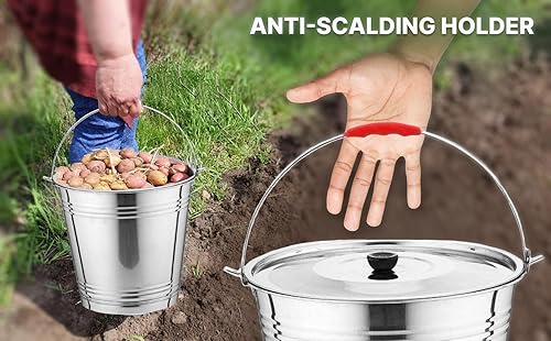 Miniatura 5 de Skywin Bote de metal con tapa, cubo de metal duradero de 4 galones con tapa para cargas pesadas, bote de basura de metal respetuoso con el medio