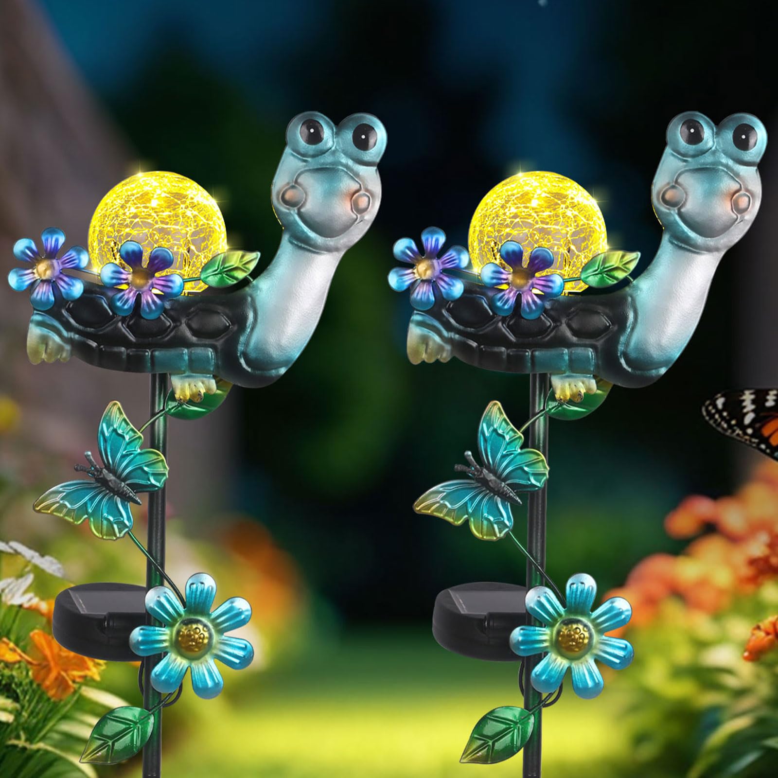 Lampe solaire tortue en métal lot de 2 pour jardin étanche