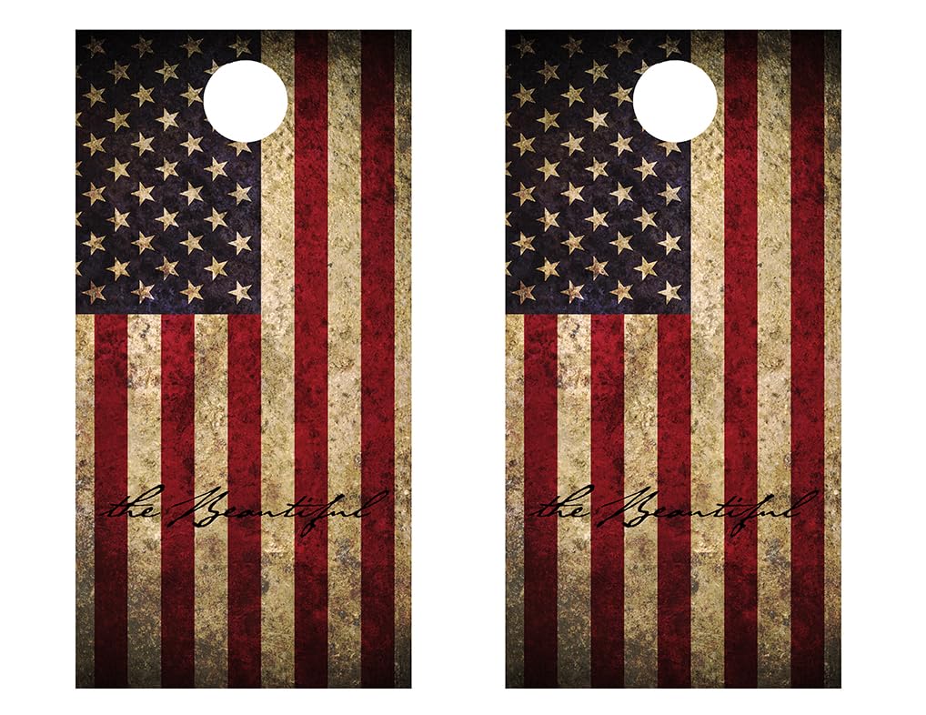 Cornhole Board Wraps 805 - America The Beautiful Vintage Flag Cornhole Game Graphic Decals - Includes Application Squeegee - Set of (2) 25