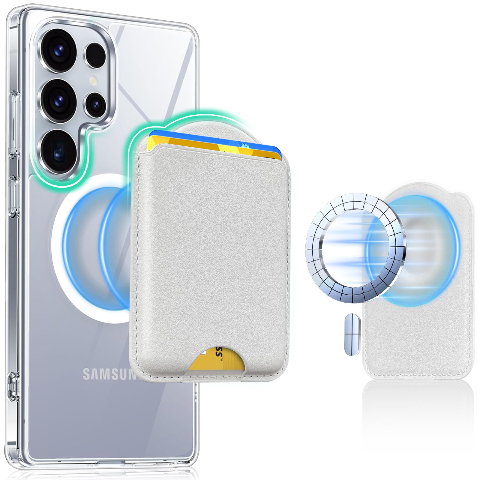 for MagSafe Wallet for Samsung Galaxy S25/S24 Series,Fold 7 with Magnetic Case ，for iPhone 17/16/15/14/13/12 Series，RFID Blocking Leather Magnetic Card Holder | Holds 3 Cards | White-image-12