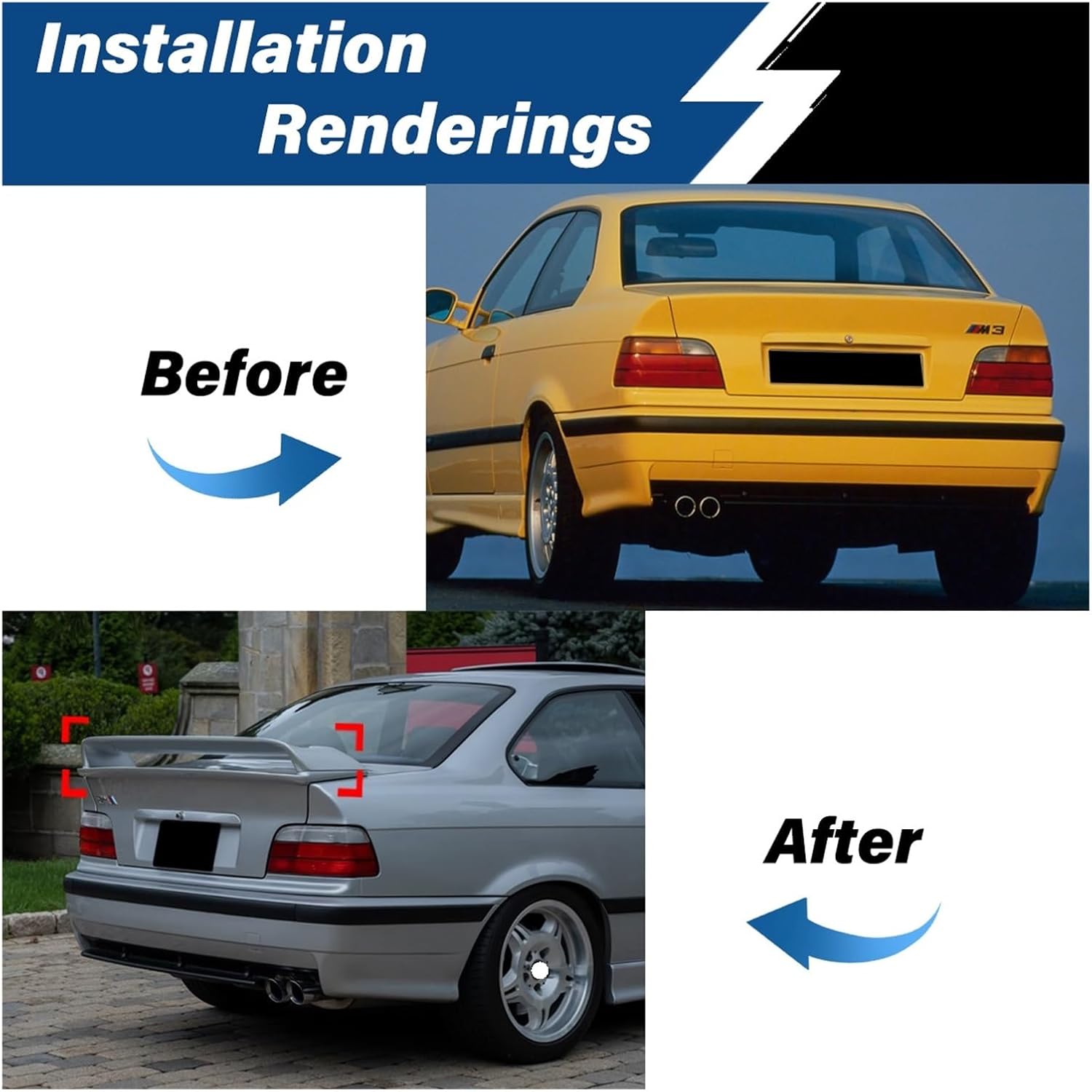 Compatible For BMW 3 Series E36 Saloon & Coupe & E36 M3 1991 1992 1993 1994 1995 1996 1997 1998 1999 GT Style Spoiler Rear Trunk Wing Part(Glossy Black)