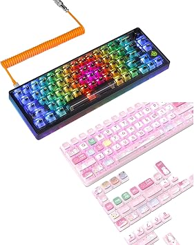 ZIYOU LANG 65% Hot-Swap Wired RGB Mechanical Gaming Keyboard Programmable with Transparent 66 Key and 120 Key Cute Cat Theme PBT Pudding Keycap Set ASA Profile
