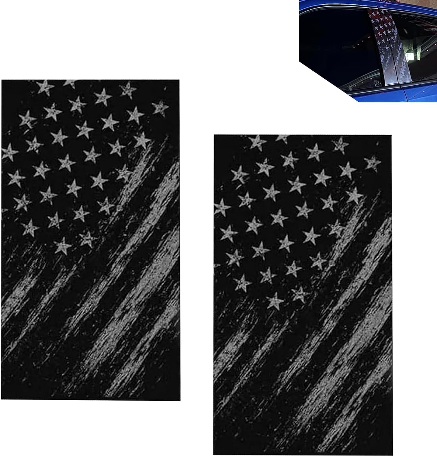2PCS Car B Pillar Sticker Decal, 9.4 x 18" American Flag Decals, Auto Side Door Window Pillar Decals, Waterproof Vinyl US Flag Stickers, Universal Personalized Pillars Protective Film