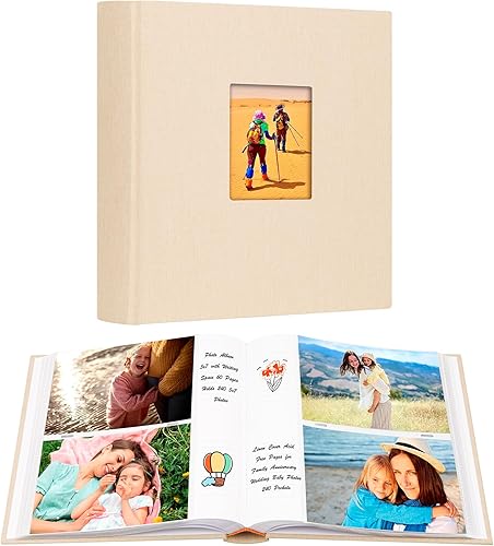 Álbum de fotos pequeño de 5 x 7 con capacidad para 72 fotos horizontales, álbum de fotos de 5 x 7 pulgadas, cubierta de lino con ventana frontal,